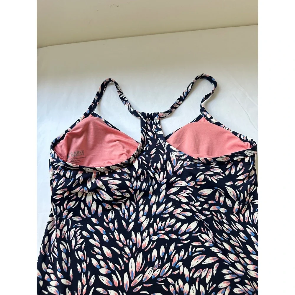 Carve Designs‎ Stinson Tankini Top Navy Petal Print Swim Size Small